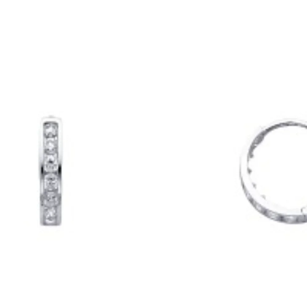 14K White Gold 3mm CZ Huggies Earrings
